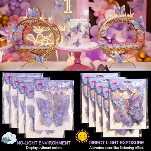 Buiory 3D Butterfly Wall Decor - 50PCS Removable PVC Butterflies Wall Stickers- Multi-Size (2.8"-3.9")- DIY Removable Wall Art Decal for Kids Room, Nursery, Bedroom, Classroom, Party Decoration (Purple) - Image 2