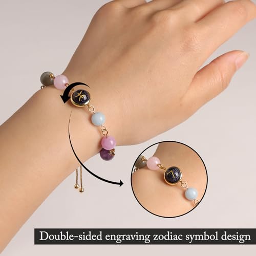 Raicegs Crystal Bracelets for Women 18K Gold Plated Bracelets Pisces Gifts Healing Zodiac Bracelets for Women Natural Stone Zodiac Sign Bracelets Gemstone Beads Constellation Horoscope Jewelry for Women Birthday Gifts - Image 2