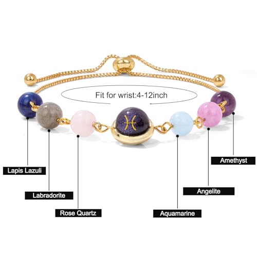 Raicegs Crystal Bracelets for Women 18K Gold Plated Bracelets Pisces Gifts Healing Zodiac Bracelets for Women Natural Stone Zodiac Sign Bracelets Gemstone Beads Constellation Horoscope Jewelry for Women Birthday Gifts - Image 5