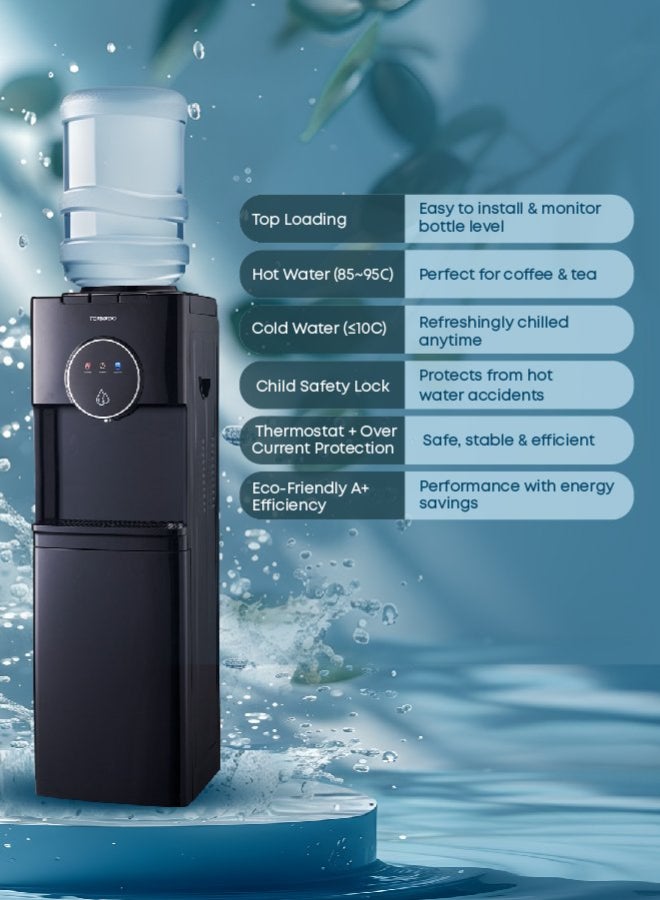 Tornado Water Dispenser Top Loading with Bottom Refrigerator Hot & Cold 3 Taps Black TWD-L3T1RE-B TWD-L3T1RE-B black - Image 3