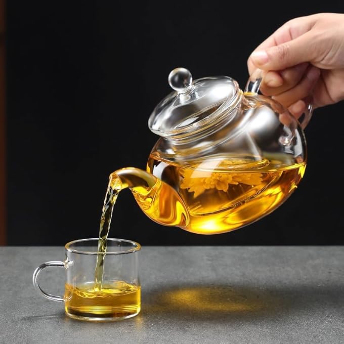 luksYol Cazadora Round Glass Tea Pot Borosilicate Glass Teapot Loose Leaf Tea Kettle 800 Ml Borosilicate Glass Heat Resistant Clear Leaf Teapot With Infuser Strainer For Microwavable And Stovetop Safe - Image 5