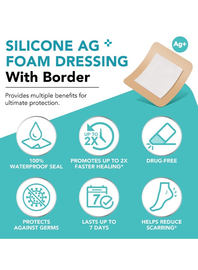 Sefudun 5PCS Silicone AG Foam Dressing With Border, Adhesive Border 10x10cm Silicone Foam Dressing Bandage, Foam Dressings Breathable And Skin-Friendly, Self-Adhesive Care Patches For Wound Surfaces - Image 2