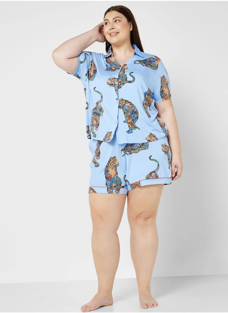 CHELSEA PEERS Printed Shirt & Short Pyjama Set