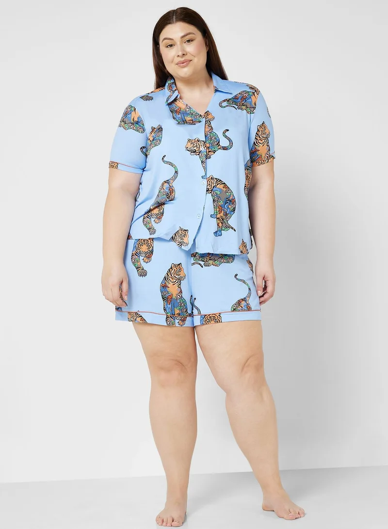 CHELSEA PEERS Printed Shirt & Short Pyjama Set