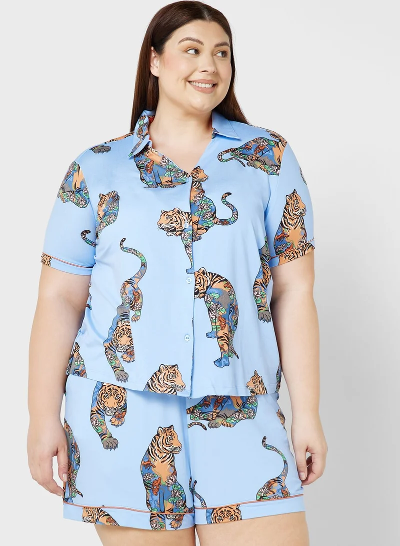 CHELSEA PEERS Printed Shirt & Short Pyjama Set
