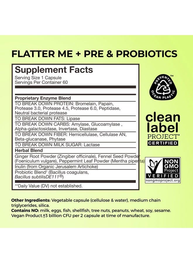 HUM Flatter Me Digestive Enzymes Plus Prebiotics & Probiotics, Digestive Health Bloating Supplement for Women & Men, Fast Acting Anti Bloat Pills Multi Enzyme for Debloating, Vegan, 60 Capsules - Image 2