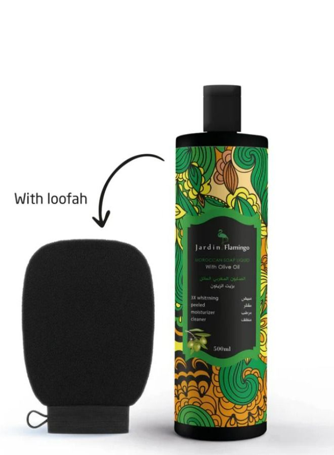 Jardin Flamingo Moroccan Soap Liquid Olive Oil With Loofah 500ml - Image 1