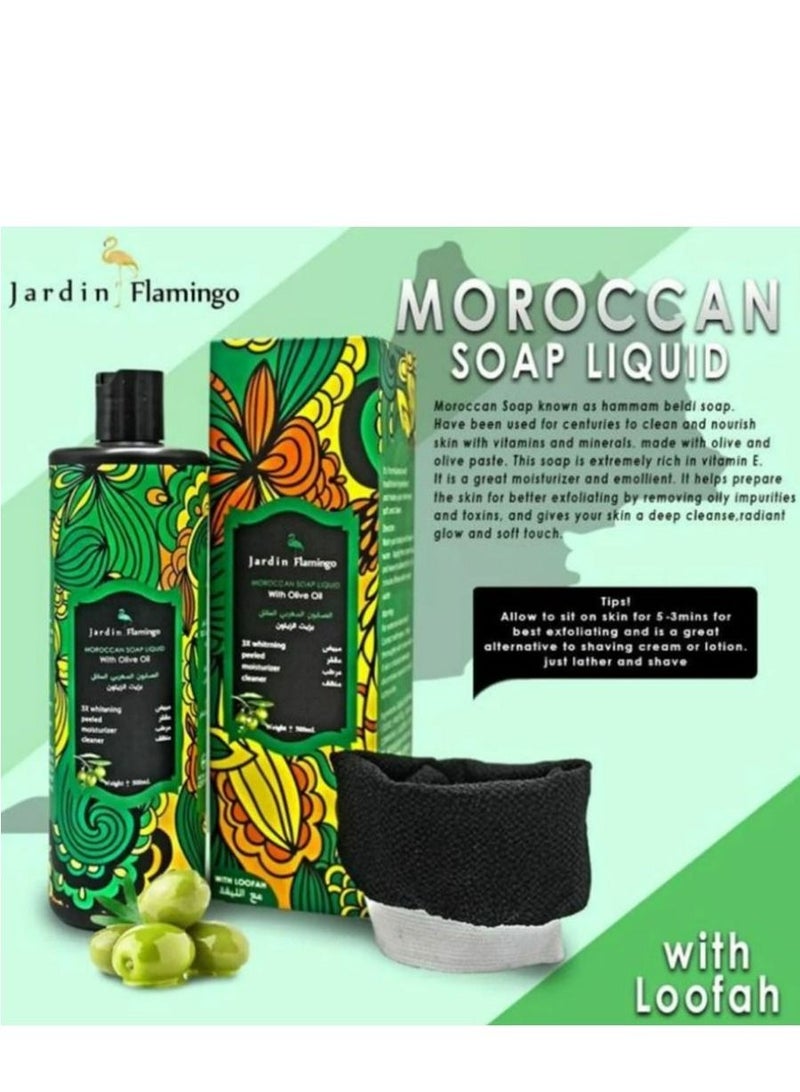 Jardin Flamingo Moroccan Soap Liquid Olive Oil With Loofah 500ml - Image 2