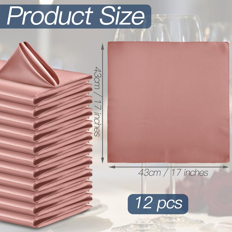 P Pothuiny 12 Pcs Silky Rose Gold Satin Napkins 17 X 17 Inches  Square Smooth Wedding Dinner Napkins Satin Cloth Napkins Table Napkins For Banquet Party Restaurant Decor  Thanksgiving  Christmas - Image 2