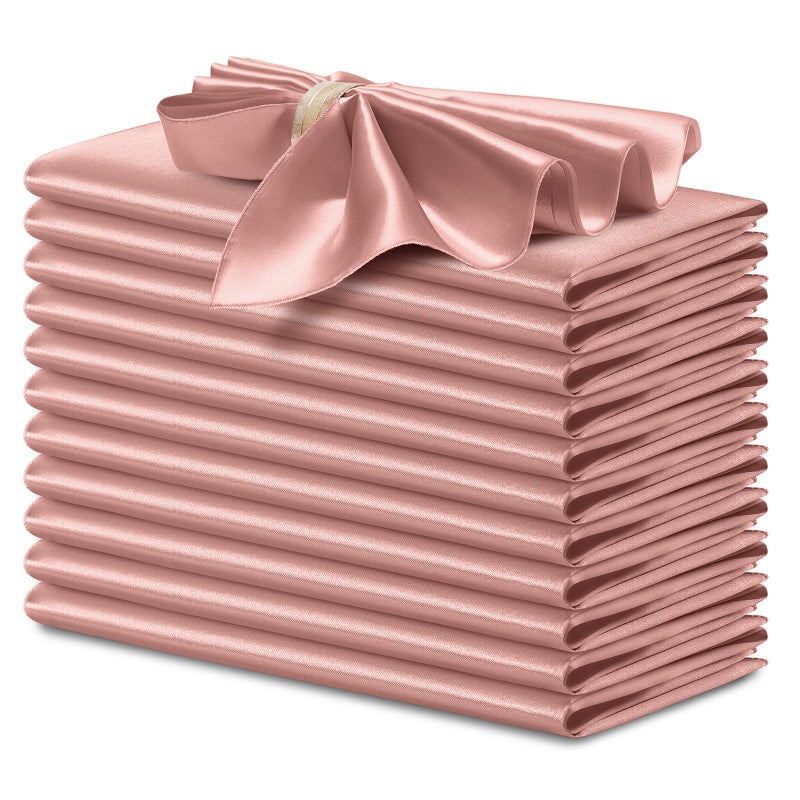 P Pothuiny 12 Pcs Silky Rose Gold Satin Napkins 17 X 17 Inches  Square Smooth Wedding Dinner Napkins Satin Cloth Napkins Table Napkins For Banquet Party Restaurant Decor  Thanksgiving  Christmas - Image 1