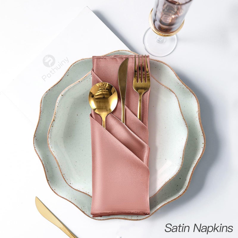 P Pothuiny 12 Pcs Silky Rose Gold Satin Napkins 17 X 17 Inches  Square Smooth Wedding Dinner Napkins Satin Cloth Napkins Table Napkins For Banquet Party Restaurant Decor  Thanksgiving  Christmas - Image 5