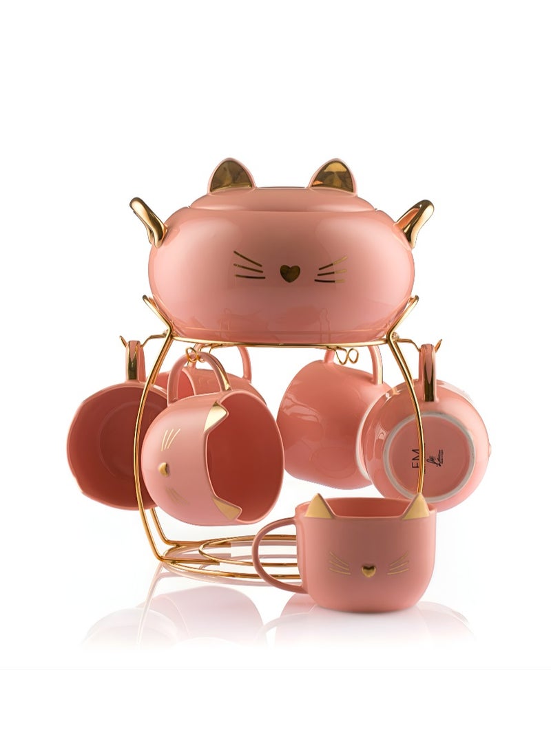 طقم شوربه كيتي بورسلين عدد 7 قطع + استاند مودهب