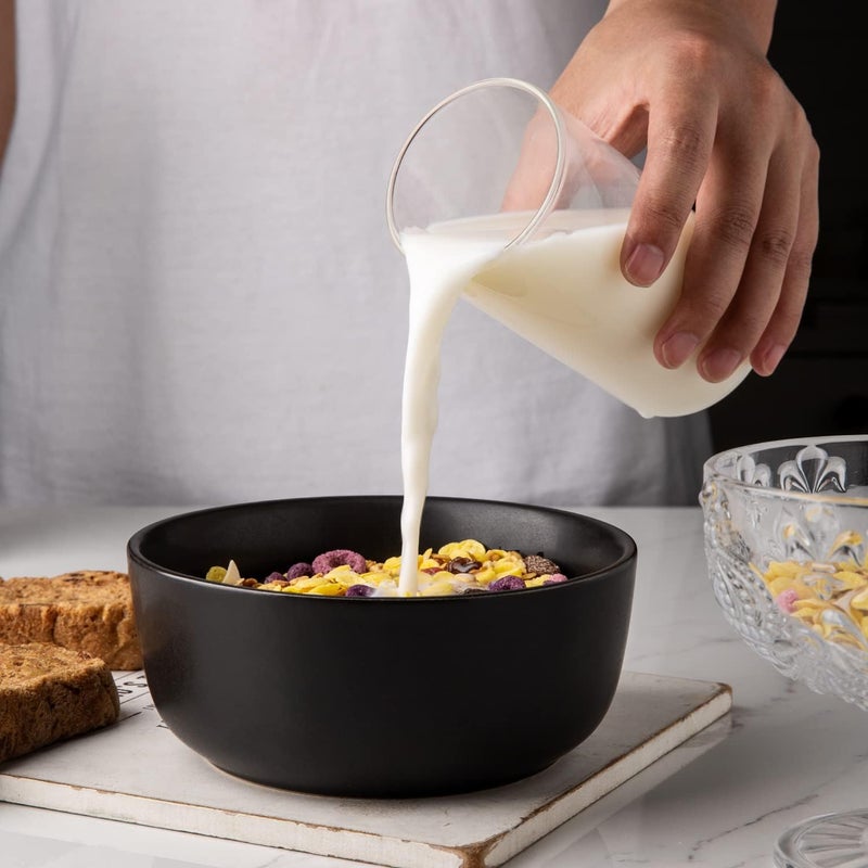 AmorArc Stoneware Cereal Bowls Set of 6, 26oz Soup Bowls Set for Cereal Soup Snacks, Modern Kitchen bowls for Meal, Dishwasher &Microwave Safe, Matte Black - Image 2