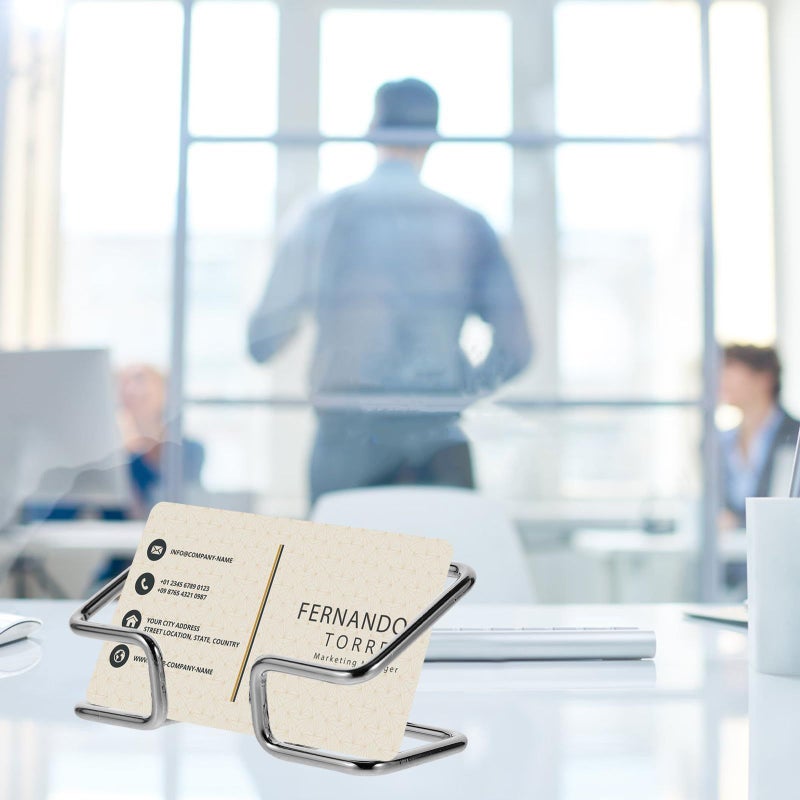 Black Metal Business Card Holder Desktop Organizer Stand for Office - Image 5