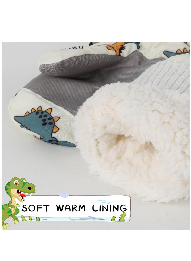 Kids Ski Gloves, Toddle Thermal Snow Waterproof Gloves, Dinosaur Pattern With Plush Lining Winter Ski Mittens for Toddlers Boys Kids Baby Outdoor Skiing Snowboarding, M Size - Image 3