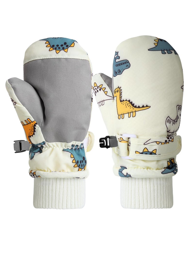 Kids Ski Gloves, Toddle Thermal Snow Waterproof Gloves, Dinosaur Pattern With Plush Lining Winter Ski Mittens for Toddlers Boys Kids Baby Outdoor Skiing Snowboarding, M Size - Image 1