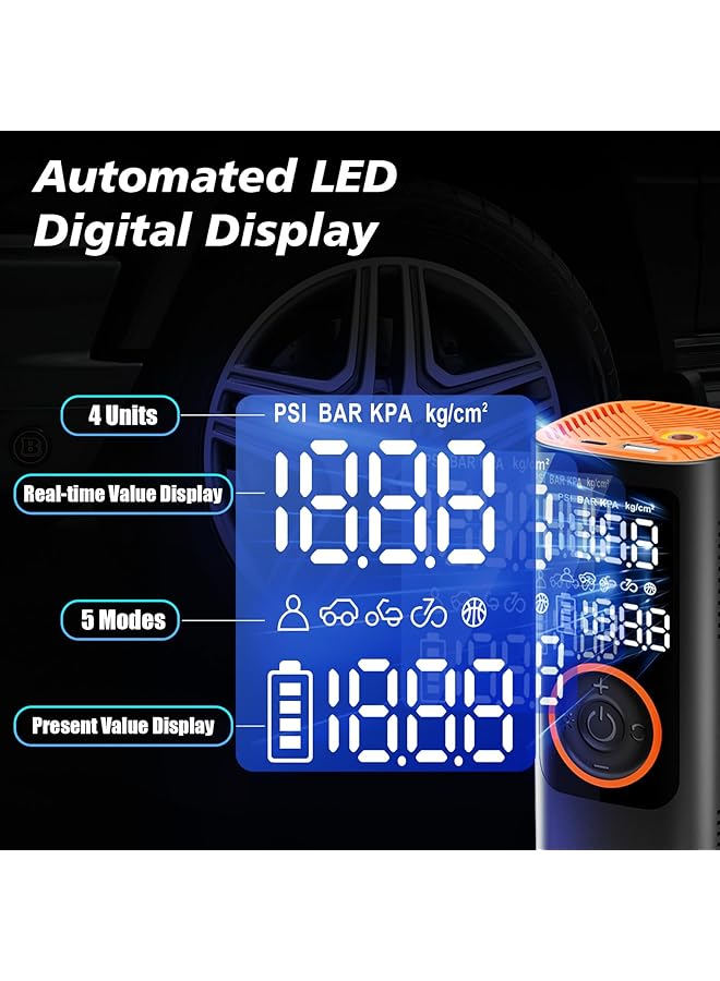 erorex Portable Car Tire Inflator 150Psi Air Compressor 7500Mah Car Air Pump With Digital Lcd Display 5 Modes Electric Tyre Inflator For Car Bike Ball Motorcycle - Image 5