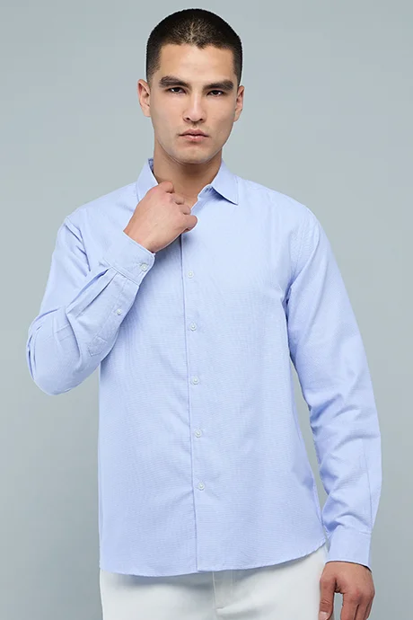 أر أند بي Solid Shirt with Classic Collar and Long Sleeves