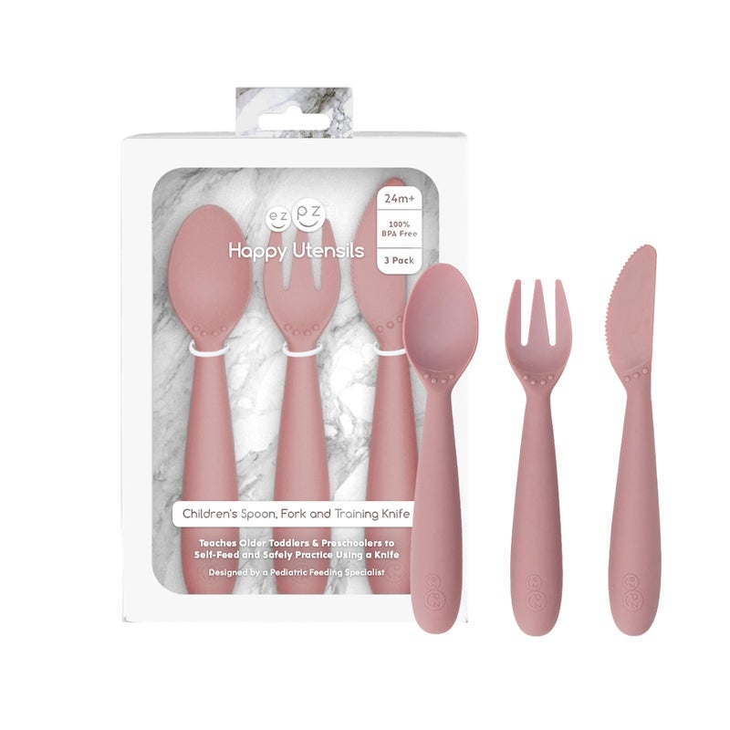 ezpz Happy Utensils Blush 24 Months BPA Free Toddler Utensils Fork Spoon and Knife for Toddlers and Preschoolers Kids for SelfFeeding Development - Image 2