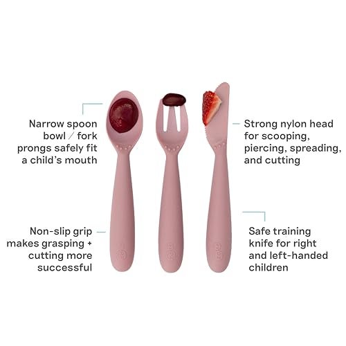 ezpz Happy Utensils Blush 24 Months BPA Free Toddler Utensils Fork Spoon and Knife for Toddlers and Preschoolers Kids for SelfFeeding Development - Image 3
