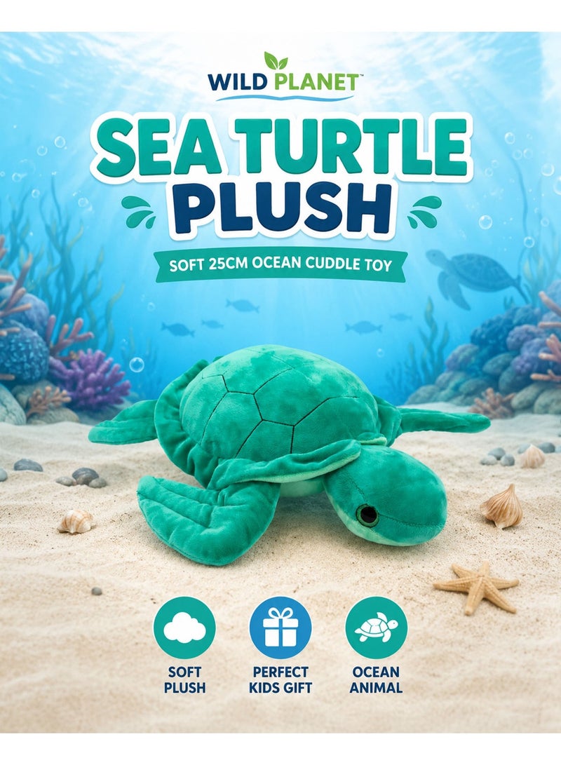 Wild Planet Sea Turtle Plush Toy 25cm Soft Ocean Stuffed Animal for Kids Realistic Marine Turtle Plush Pillow Cute Cuddly Sea Creature Doll for Boys & Girls Educational Wildlife Plush Gift Bedroom Nursery Travel Companion - Image 1