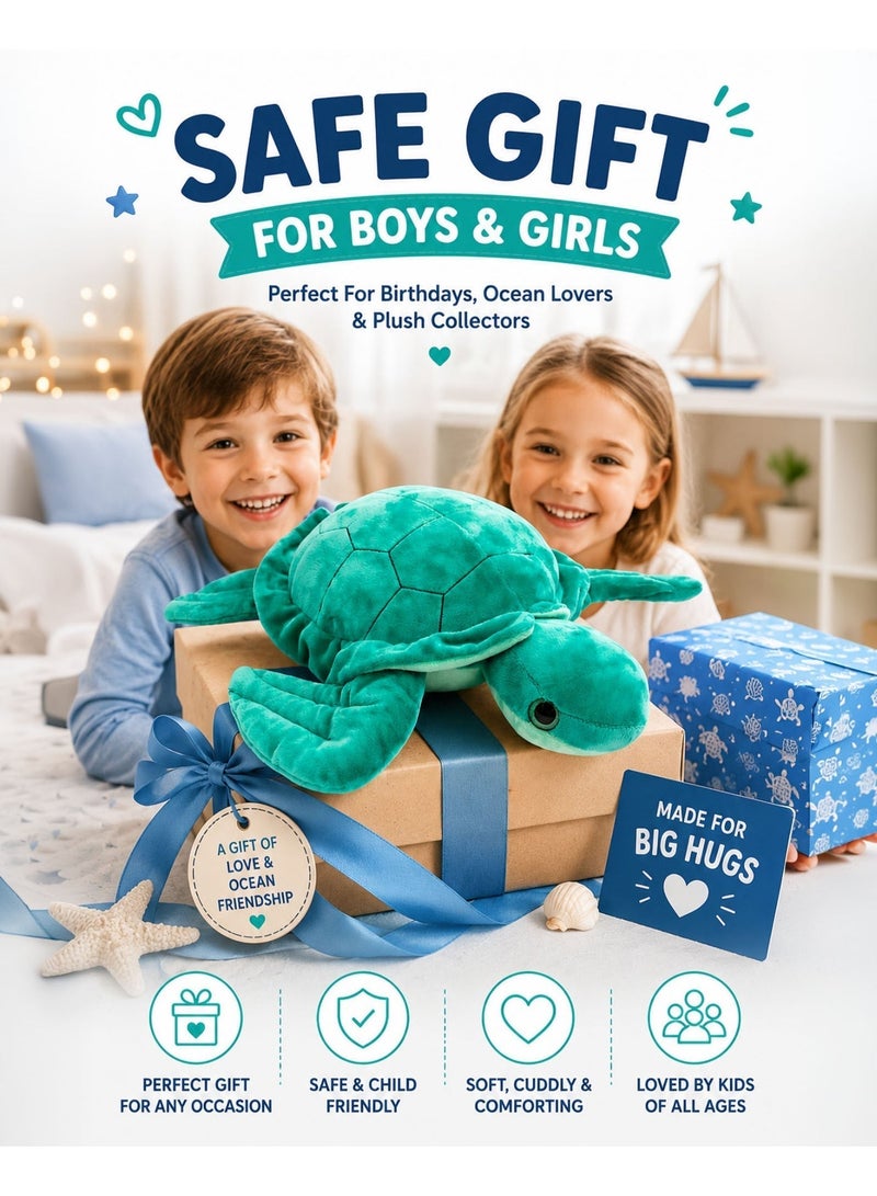 Wild Planet Sea Turtle Plush Toy 25cm Soft Ocean Stuffed Animal for Kids Realistic Marine Turtle Plush Pillow Cute Cuddly Sea Creature Doll for Boys & Girls Educational Wildlife Plush Gift Bedroom Nursery Travel Companion - Image 4