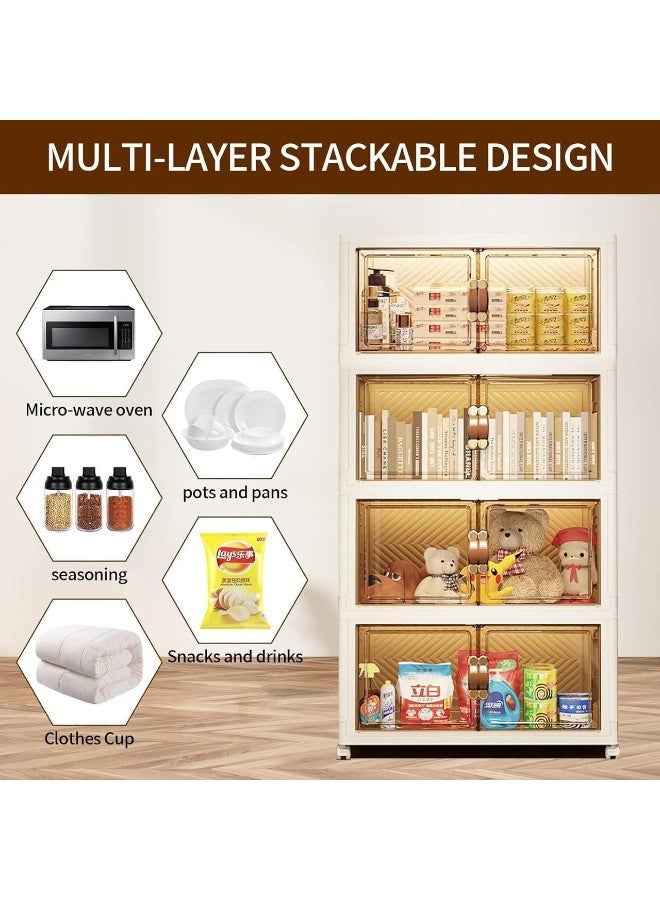Foldable Plastic Storage Cabinet 4-Layer – Stackable Cabinet with Wheels & Doors, Large Capacity Home Organizer - Image 5