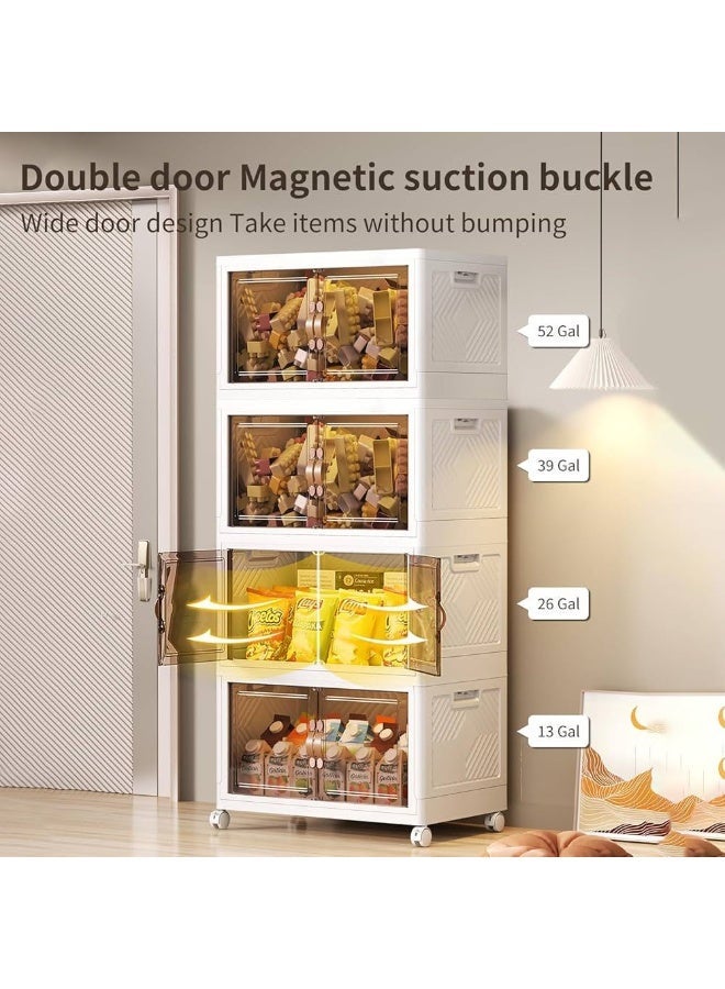 Foldable Plastic Storage Cabinet 4-Layer – Stackable Cabinet with Wheels & Doors, Large Capacity Home Organizer - Image 4