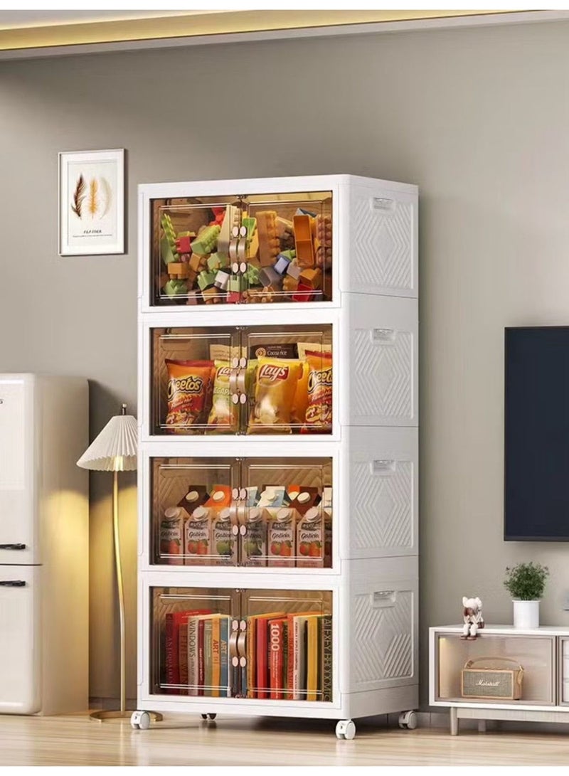 Foldable Plastic Storage Cabinet 4-Layer – Stackable Cabinet with Wheels & Doors, Large Capacity Home Organizer - Image 1