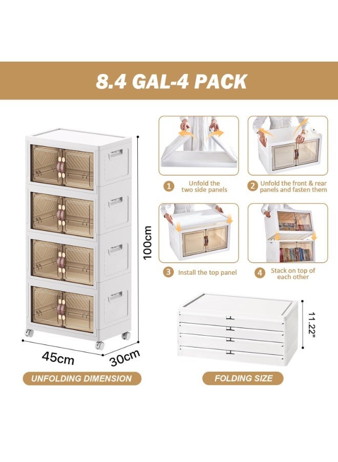 Foldable Plastic Storage Cabinet 4-Layer – Stackable Cabinet with Wheels & Doors, Large Capacity Home Organizer - Image 3