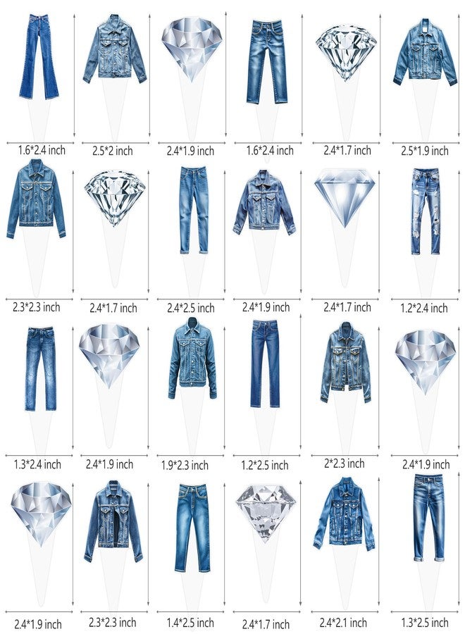 اوموني 48 قطعة من زينة الكب كيك المصنوعة من الدنيم والألماس - زينة كعك الحفلات ذات الطابع الدينيم، زينة جاكيت جينز، لوازم حفلات أعياد الميلاد الكريستالية لحفلات توديع العزوبية وحلويات الزفاف - Image 3