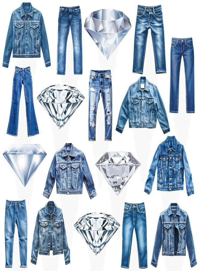 اوموني 48 قطعة من زينة الكب كيك المصنوعة من الدنيم والألماس - زينة كعك الحفلات ذات الطابع الدينيم، زينة جاكيت جينز، لوازم حفلات أعياد الميلاد الكريستالية لحفلات توديع العزوبية وحلويات الزفاف - Image 2