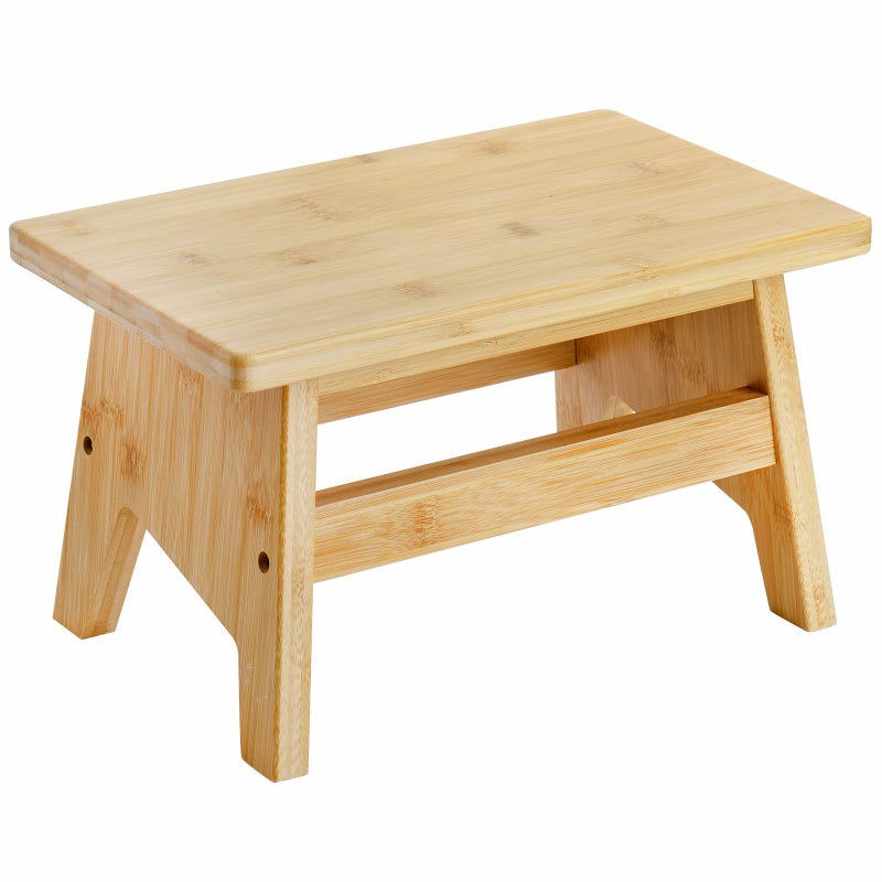 Lyellfe Bamboo Step Stool NonSlip One Step Stool Potty Training Stool Portable Sturdy Bedside Stool for High Beds Kids Adults Support up to 300lbs Easy Assembly