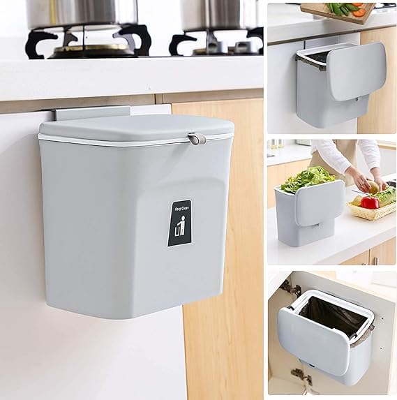 BLURISM 24 Gal Hanging Trash Can for Kitchen Cabinet Door with Lid Small Under Sink Garbage Can for Bathroom Wall Mounted Counter Waste Trash Bin Plastic Grey - Image 3