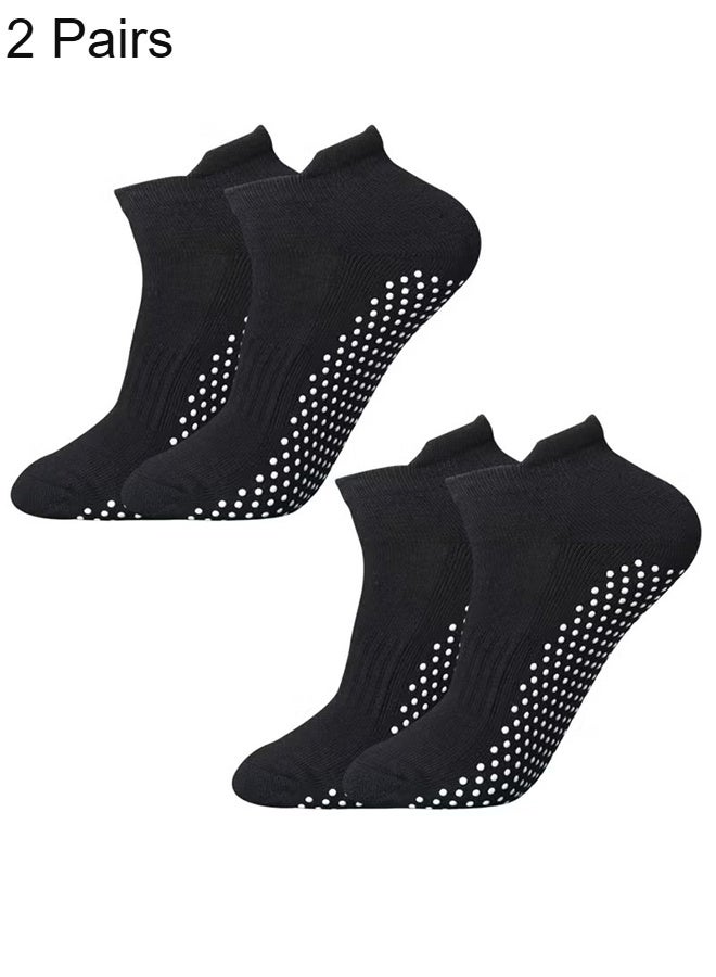 Happy D 2 Pairs Pilates Yoga Socks - Thickened Towel Bottom Non-Slip Floor Socks for Early Education, Trampoline, Ballet, Dance, Barefoot Workout - Skid Sticky for Men Women (Black) - Image 1