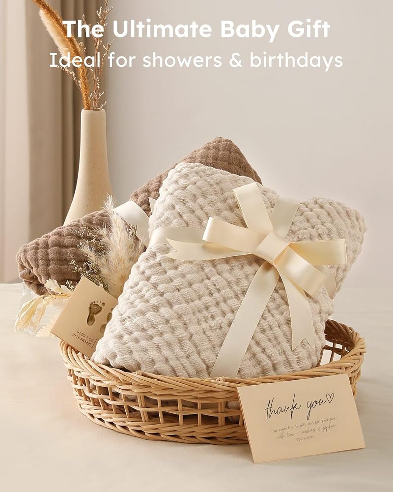 Yoofoss Hooded Baby Towels for Newborn 2 Pack 100% Muslin Cotton Baby Bath Towel with Hood for Babies, Infant, Toddler and Kids, Large 32x32Inch, Soft and Absorbent Newborn Essential - Image 4