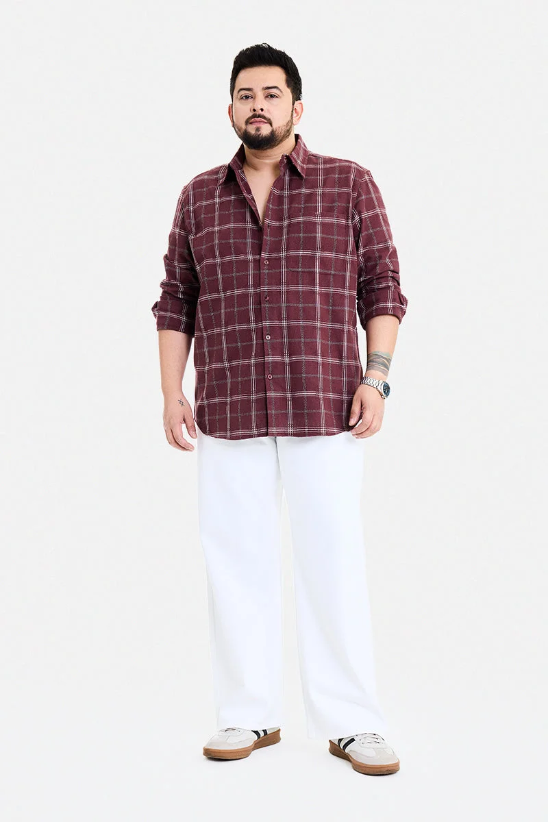 SNITCH Maroon Checkered Long Sleeve Regular Fit Casual Plus Size Shirt