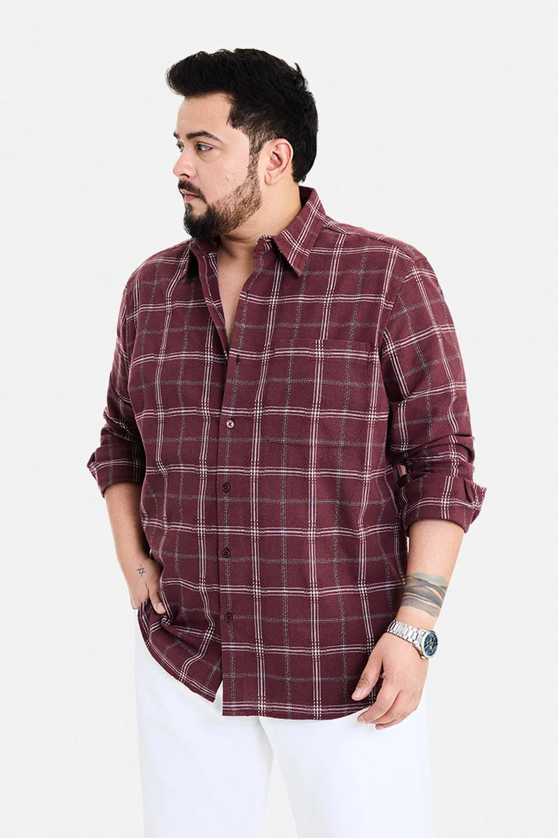SNITCH Maroon Checkered Long Sleeve Regular Fit Casual Plus Size Shirt
