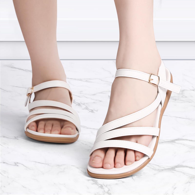 SERASTAR Flat Sandals for Women Dressy - White Size 9 Dress Summer Sandals - Comfortable Walking Casual Womens Flats Sandal - Image 3