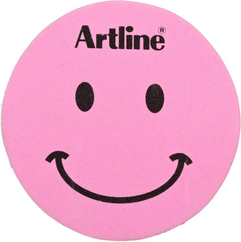 ARTLINE Magnetic White Board Eraser with Smiley Face Design - Light Pink, Round Shape (5.50x5.50x2.15cm) - Image 1