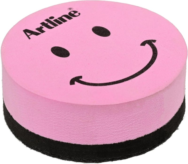 ARTLINE Magnetic White Board Eraser with Smiley Face Design - Light Pink, Round Shape (5.50x5.50x2.15cm) - Image 2