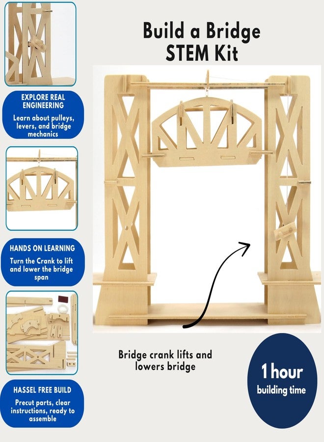 Pathfinders STEM Kit - Bridge Building Kit | Wooden Mechanical Engineering Toy for Kids Ages 7-9 | Lift Bridge 3D Puzzle | Educational Science & STEM Project - Image 3