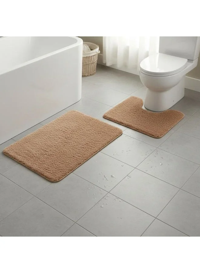 دانوب هوم Beluxe Soffy Water Absorbent Anti-Slip Microfiber Bath Mat Set - Beige 80x50cm | Soft, Durable, Non-Slip Bathroom Rug For Ultimate Comfort & Safety