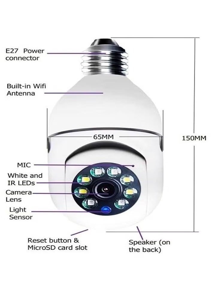 TIGER 2Pcs Light Bulb Security Camera – 1080P WiFi Camera with 2.4GHz & 5G Connectivity – Indoor & Outdoor Use – E27 Light Socket Security Camera – 360° Rotation, Full Color Day and Night – Smart Home Security Surveillance Cameras - Image 4