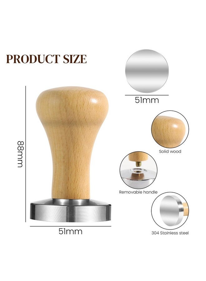 SUPVOX Supvox® 51mm Espresso Tamper Heavy Duty Metal Base Barista Coffee Tamper Elegant Solid Wooden Handle Espresso Tamper Espresso Tamper Coffee Press Tool  - Image 2