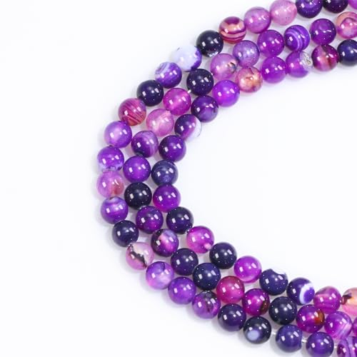 Clearain 8mm Natural Gemstone Round Loose Beads Purple Agate for Jewelry Making DIY Crystal Bracelet Necklace (45-48pcs/strand) - Image 2