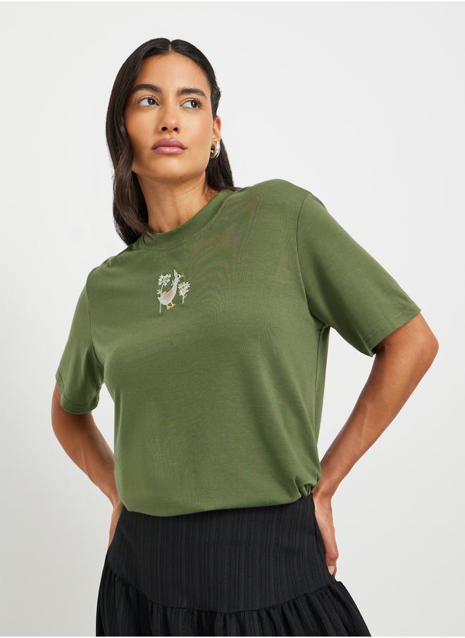 Take Two Embroidered Round Neck T-Shirt  - Image 3