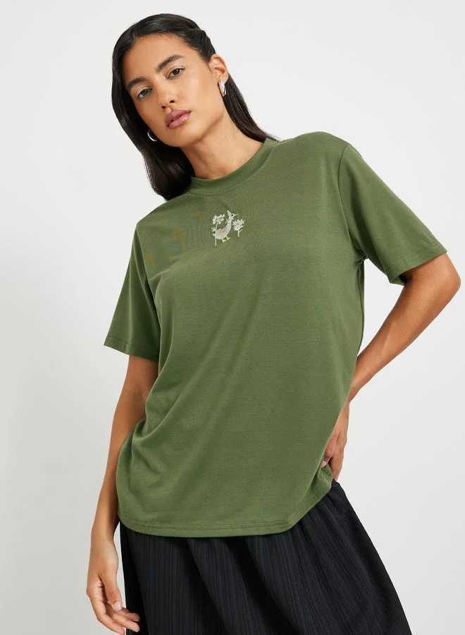 Take Two Embroidered Round Neck T-Shirt