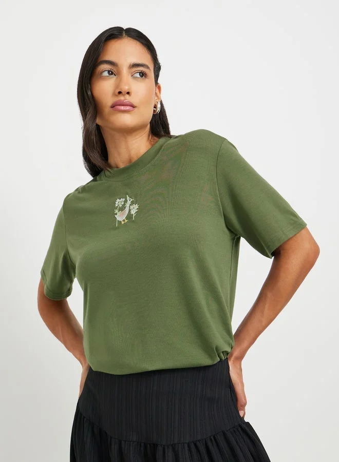 Take Two Embroidered Round Neck T-Shirt