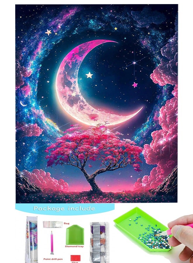 Diamond Art Set, DIY 5D Moon Landscape Diamond Painting Set For Beginners, Round Full Diamond Art Craft Home Wall Art Decoration Gift 30x 40cm  - Image 1